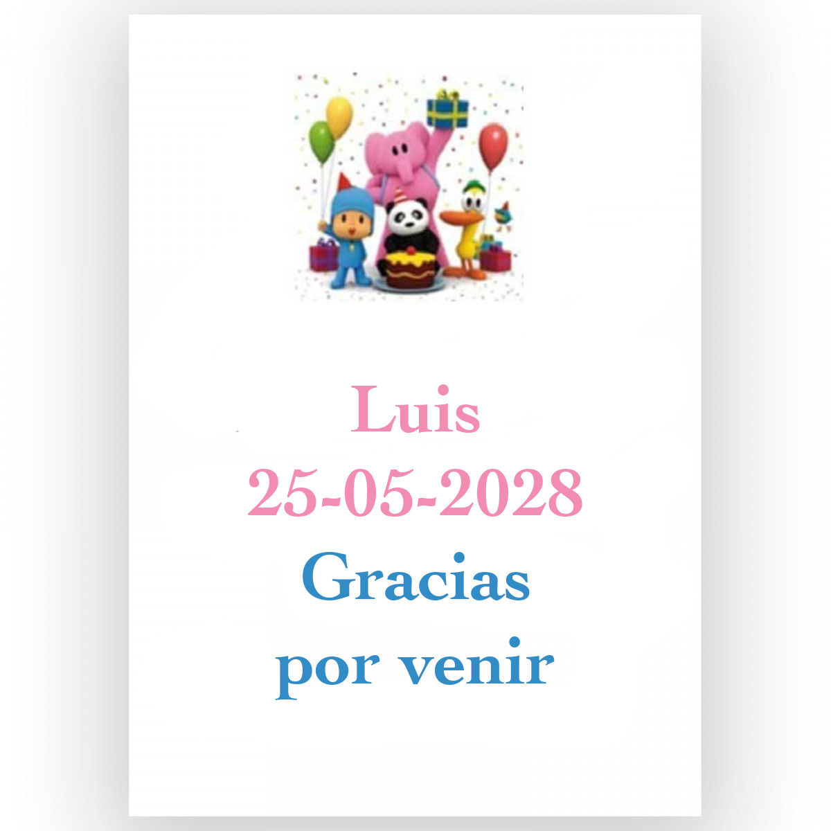 Pocoyó, autocollant personnalisé avec texte 5x7cm