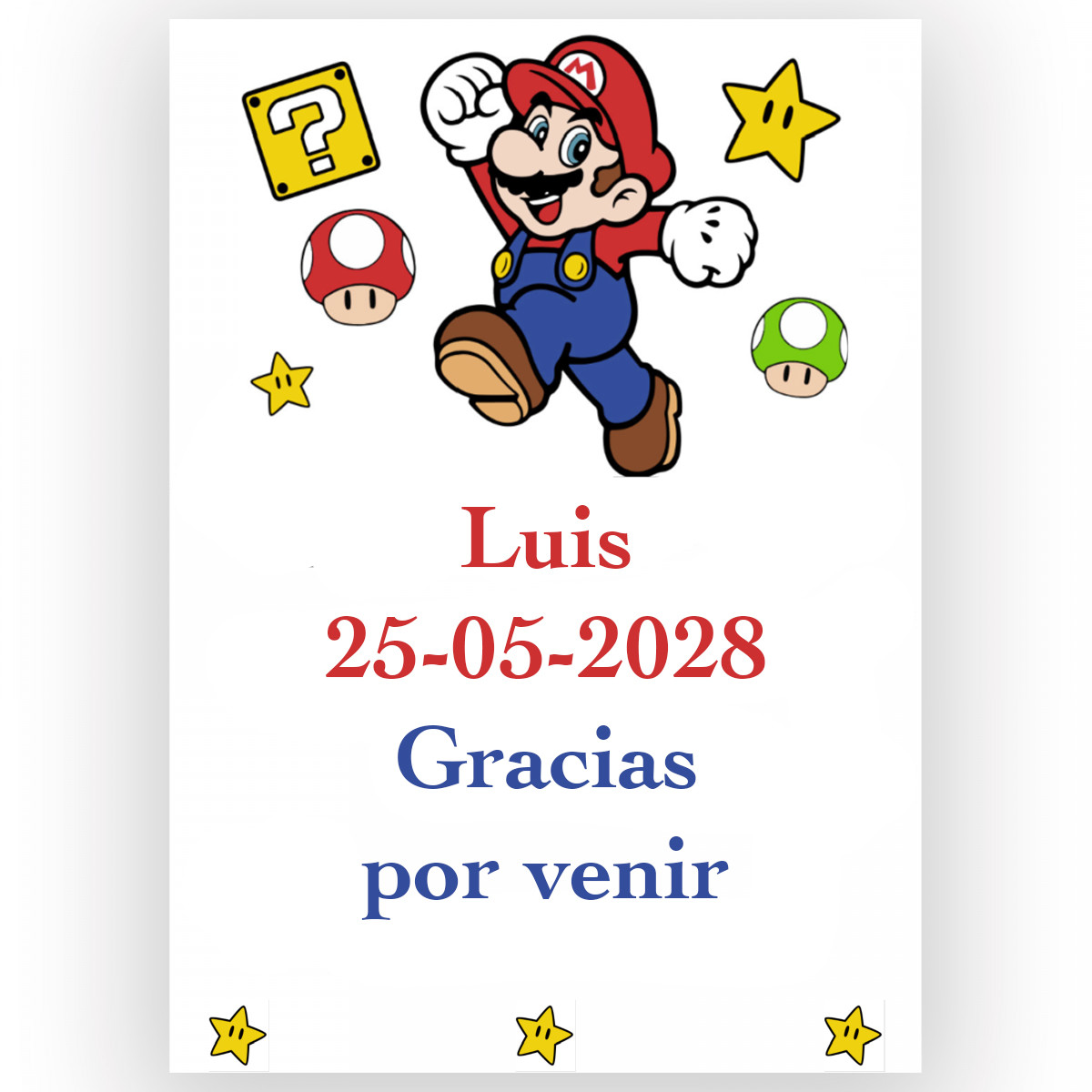 Mario Bros, étiquette personnalisée adhésive 7x5cm pour anniversaires et événements pour enfants