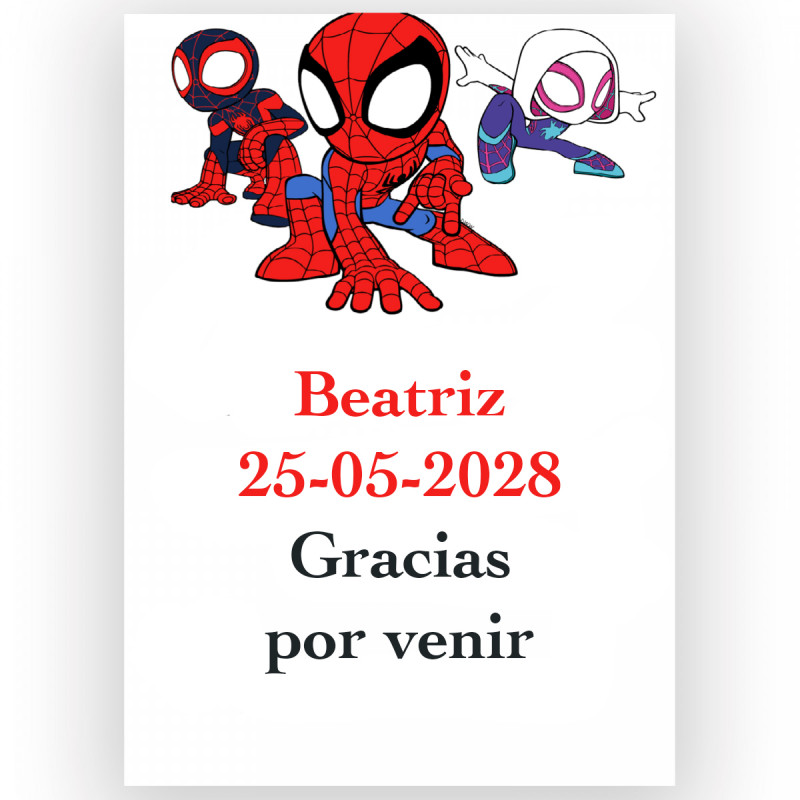 Spidey, autocollant avec texte personnalisé 5x7cm pour événements enfants