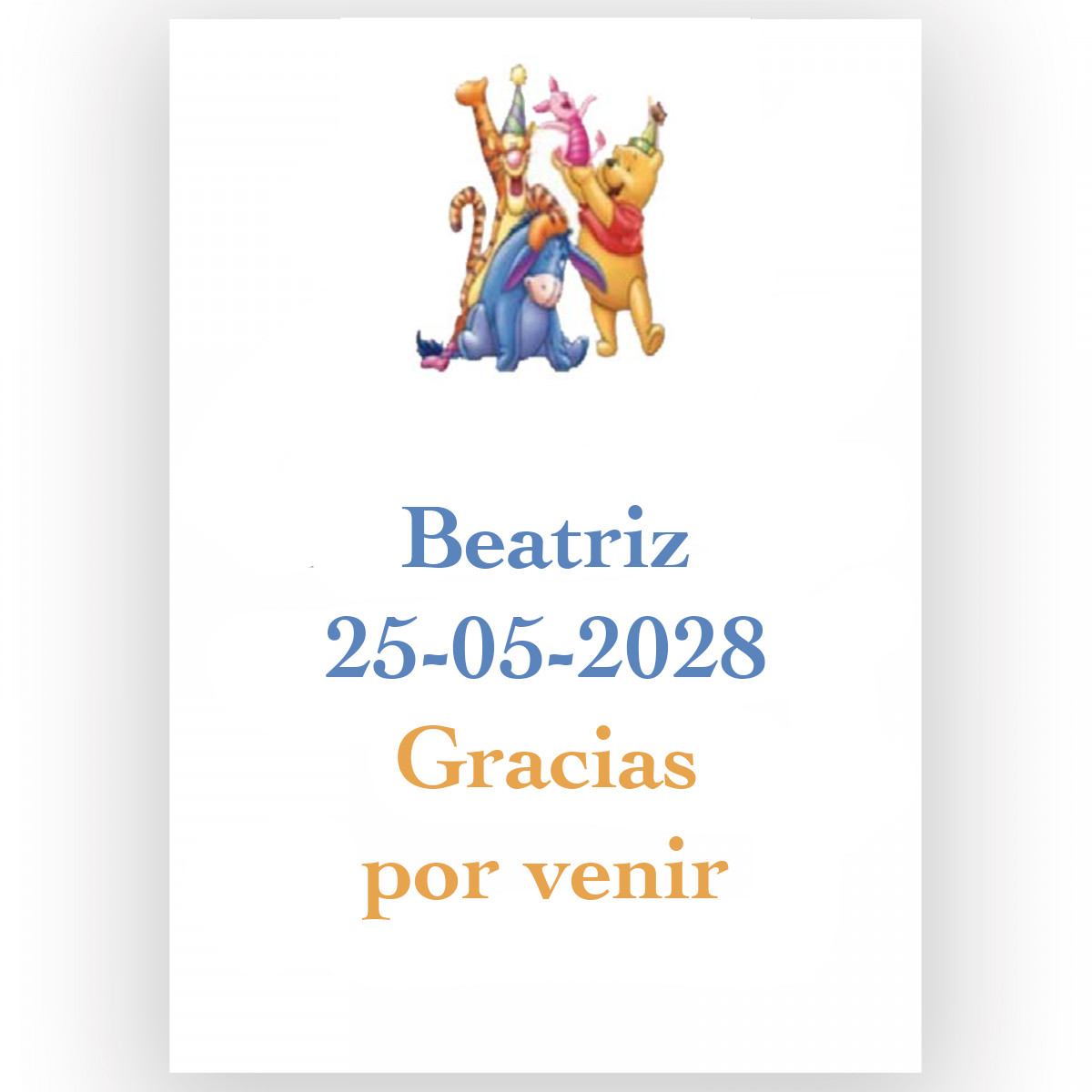 Winnie de Pooh, étiquette adhésive pour événements infantiles 5x7cm