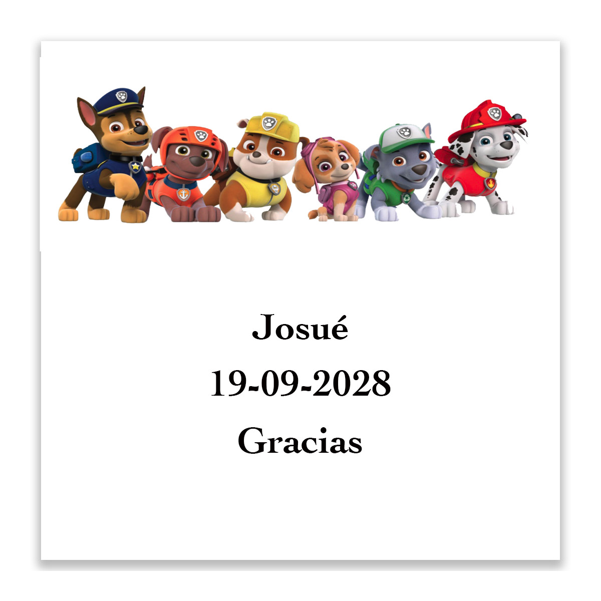 Adhésif personnalisé Patrulla Canina 5x5 cm pour décoration enfantine