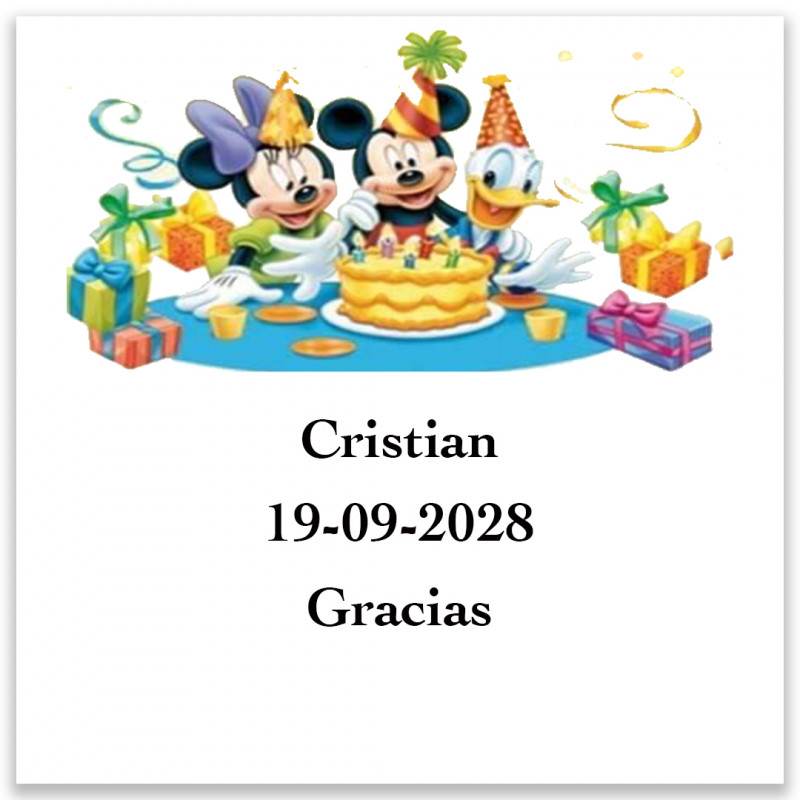 Adhésif d'anniversaire personnalisé Disney 5x5cm