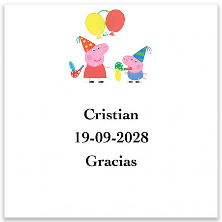 Étiquette adhésive personnalisée Peppa Pig 5x5 cm