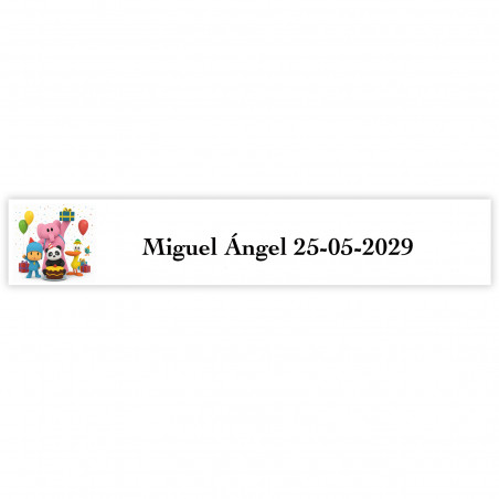 Étiquette autocollante personnalisée Pocoyó 5x1cm pour événements