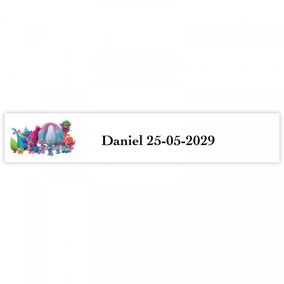 Trolls autocollant personnalisé pour enfants 5x1cm fond blanc