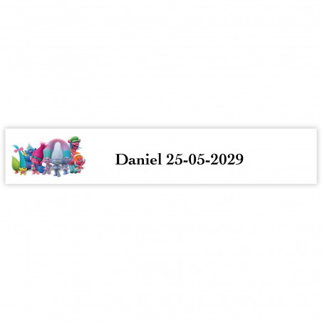 Trolls autocollant personnalisé pour enfants 5x1cm fond blanc