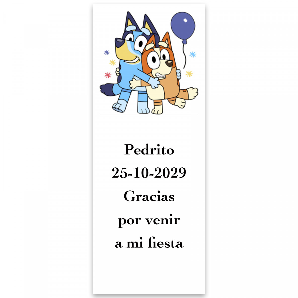 Bluey et Bingo sur étiquette autocollante personnalisée 5x13cm