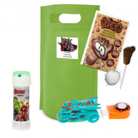 Set d'anniversaire Avengers avec bulles de savon, jouet et bonbon