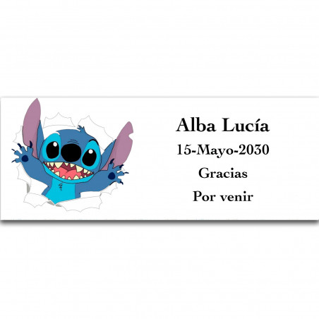 Stitch, étiquette adhésive personnalisée avec textes modifiables 13x5cm