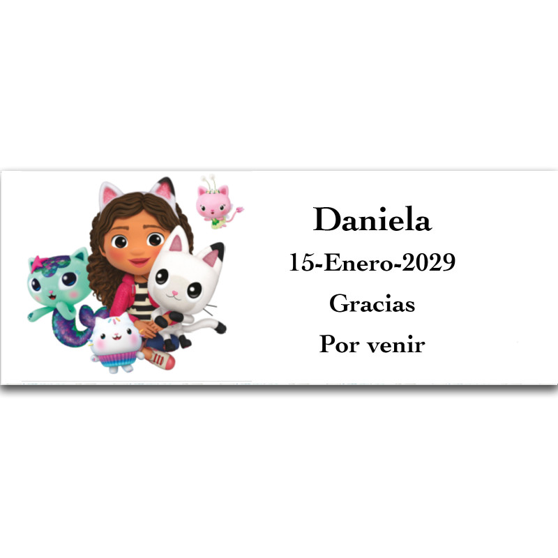 Gabby Gato autocollant de 13x5cm horizontal pour événements d'enfants.