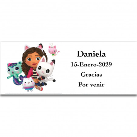 Gabby Gato autocollant de 13x5cm horizontal pour événements d'enfants.