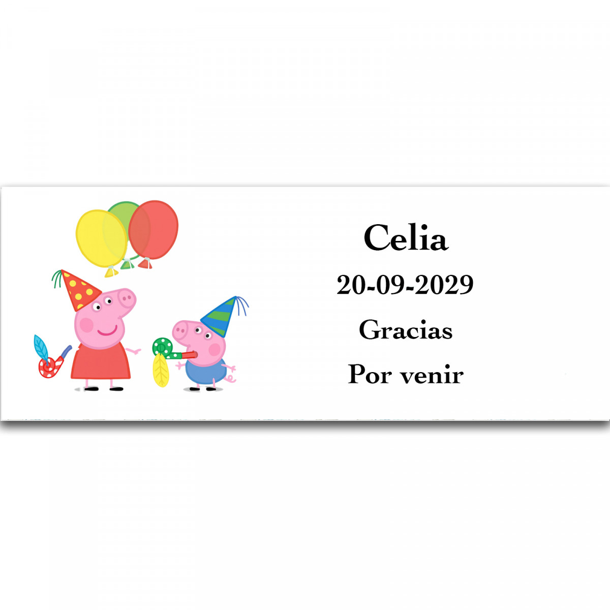Adhésif personnalisé Peppa Pig joyeux et coloré 13x5 cm