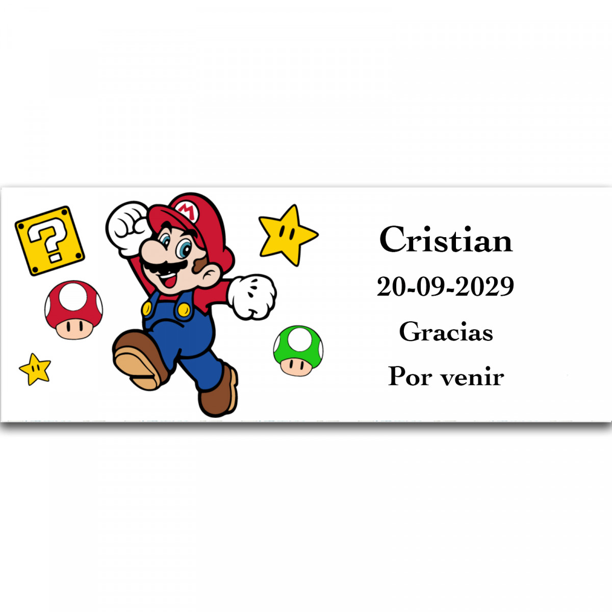 Étiquette autocollante éditable Súper Mario Bros 13x5cm