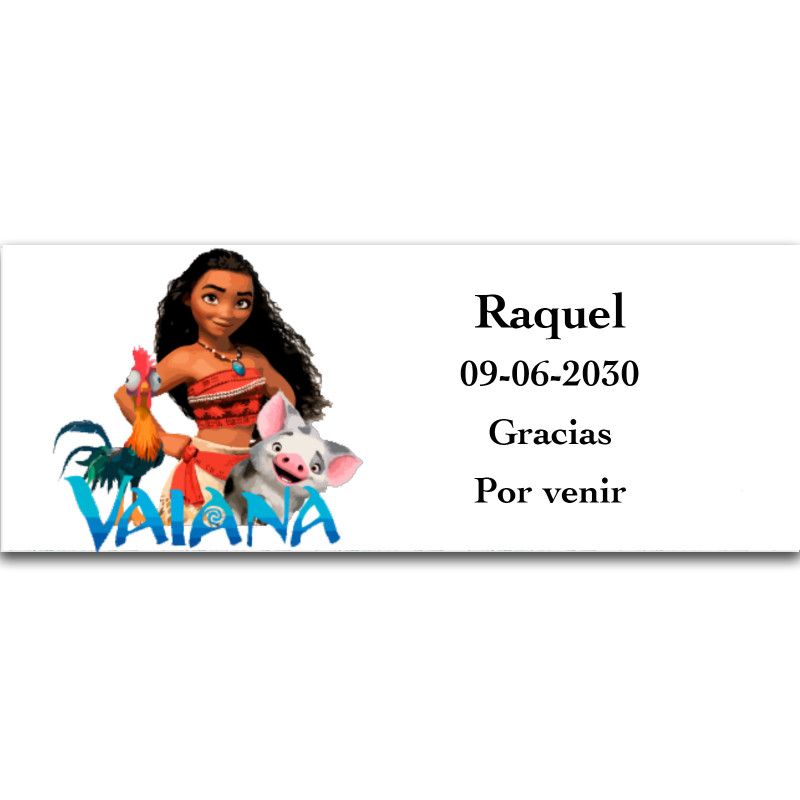 Vaiana Moana, étiquette adhésive avec textes éditables 13x5cm