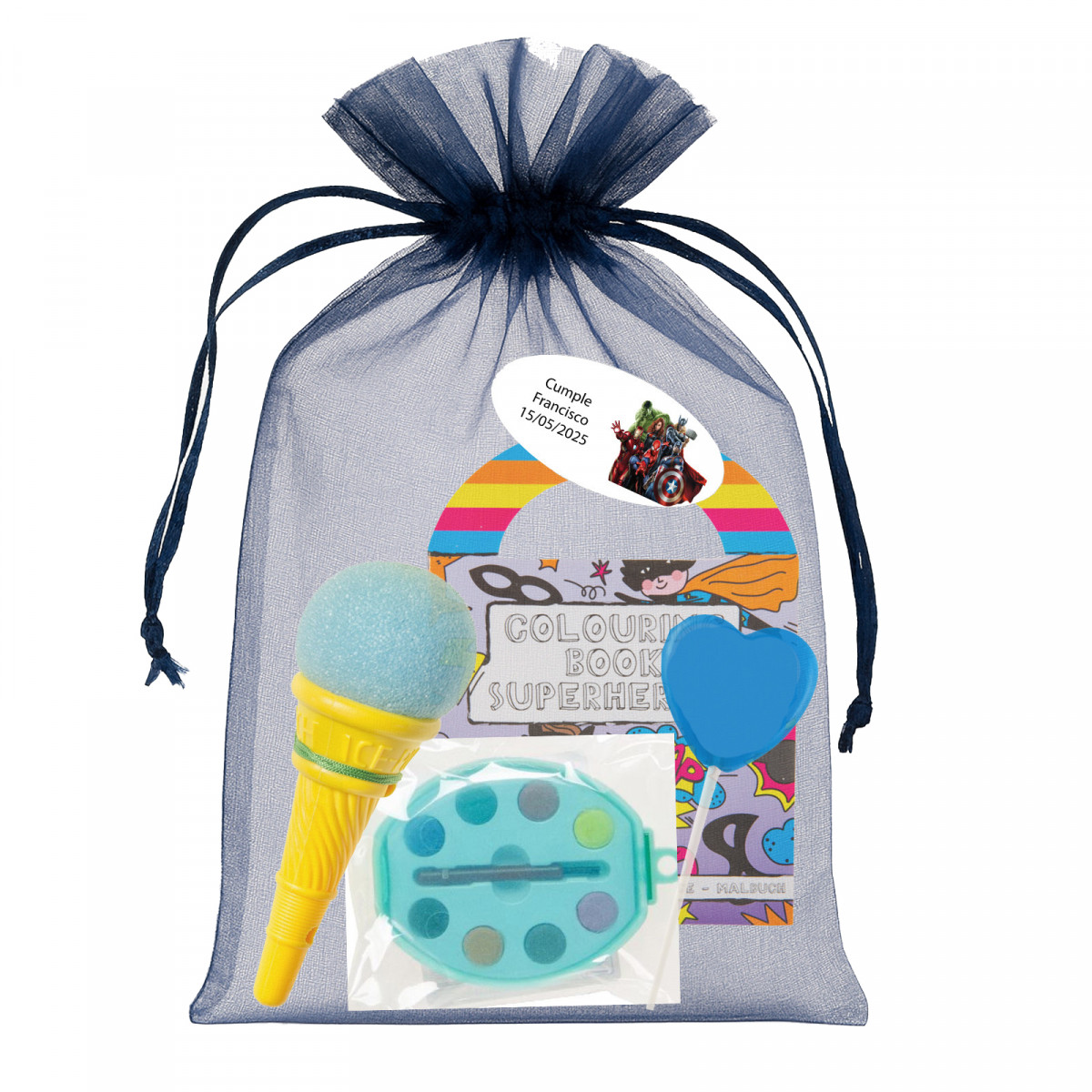 Avengers pack dans un sac en organza avec des cadeaux pour enfants