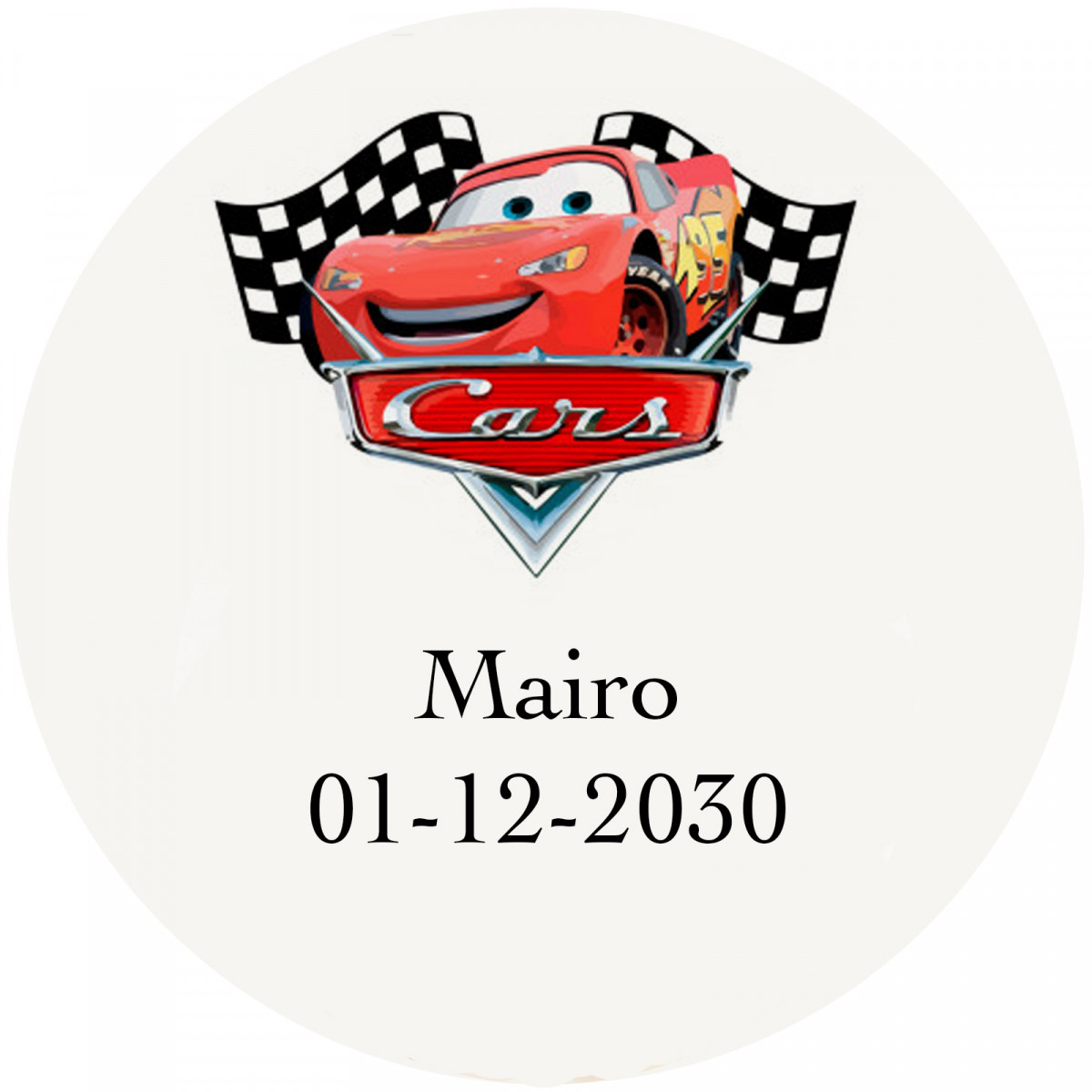Autos avec rayo mcqueen étiquette adhésive ronde 3 cm transparente