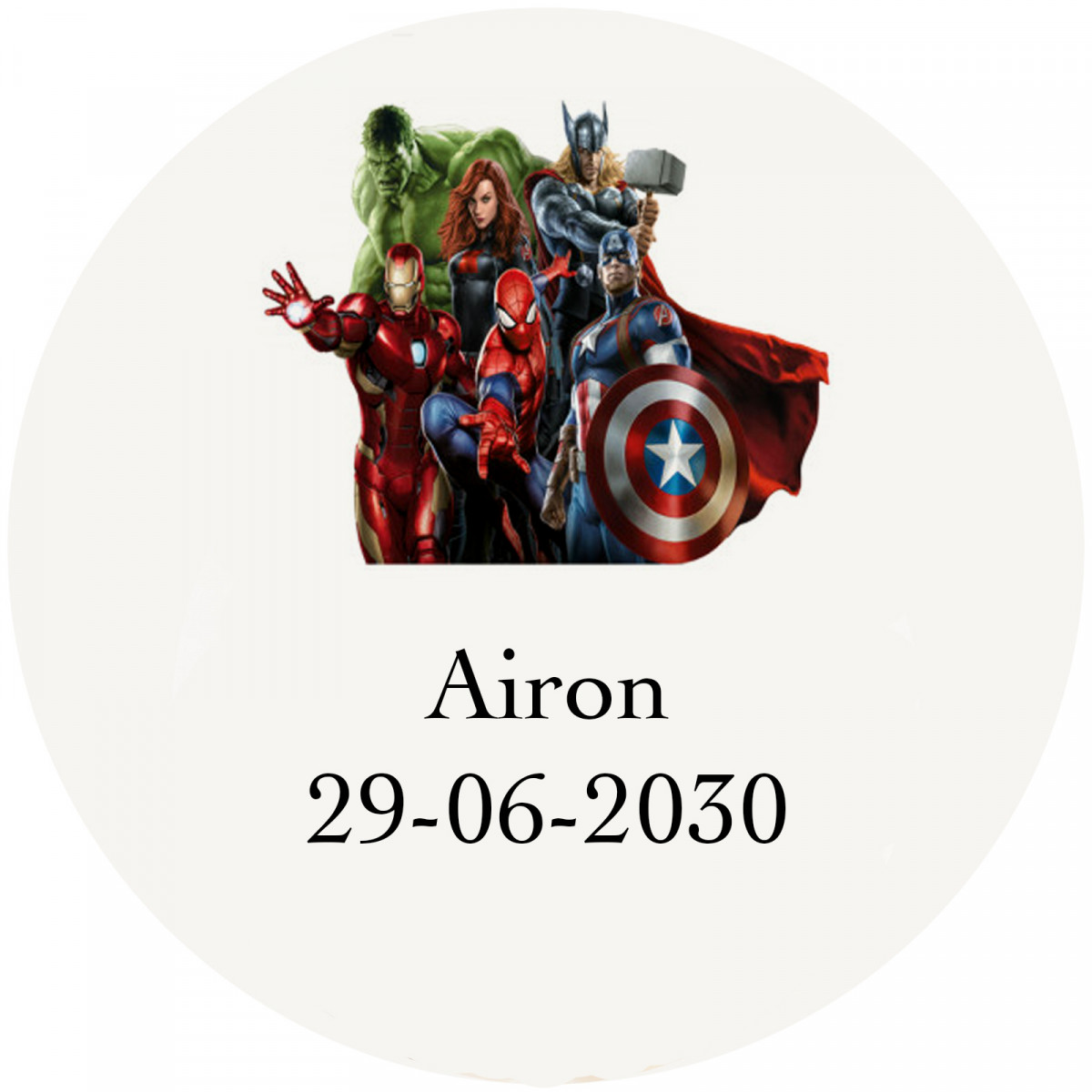Autocollant avengers avec texte pour personnaliser 3 cm transparent