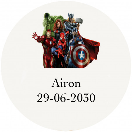 Autocollant avengers avec texte pour personnaliser 3 cm transparent
