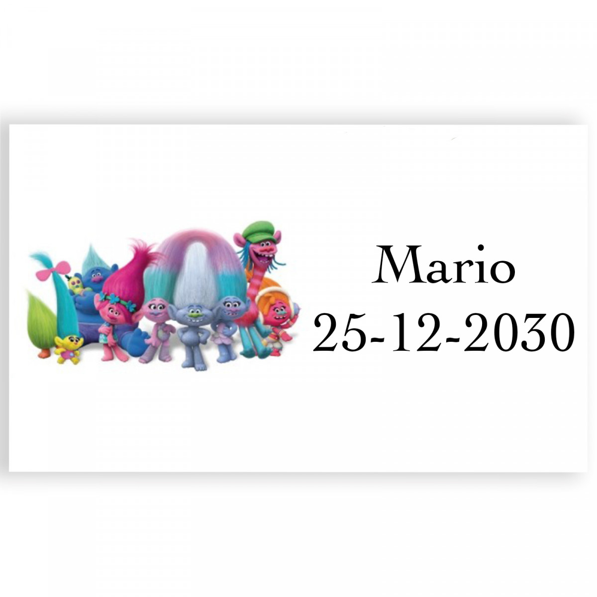 Trolls autocollants personnalisés avec texte 3x5cm pour événements enfants