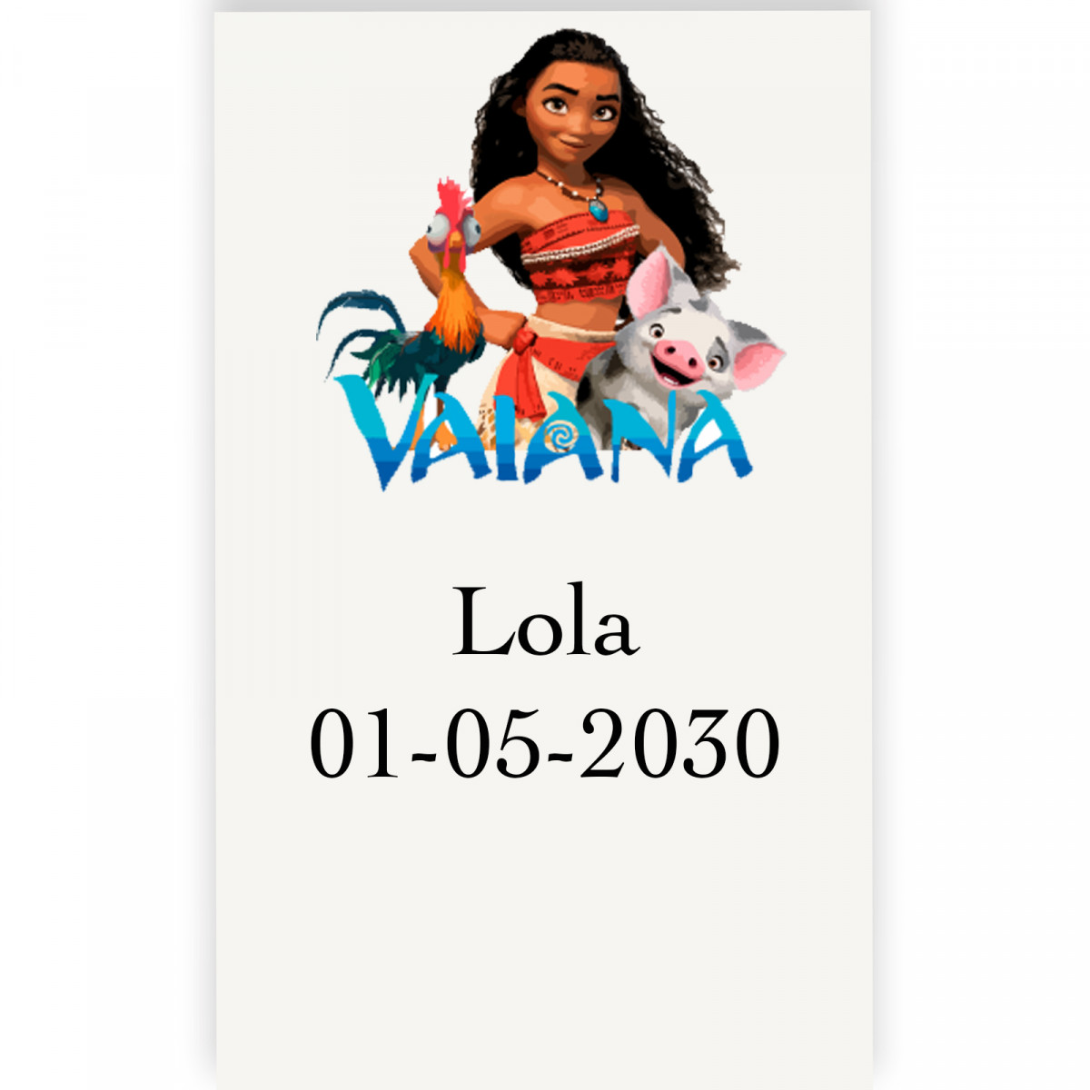 Vaiana moana autocollant personnalisé vertical transparent de 3x5cm