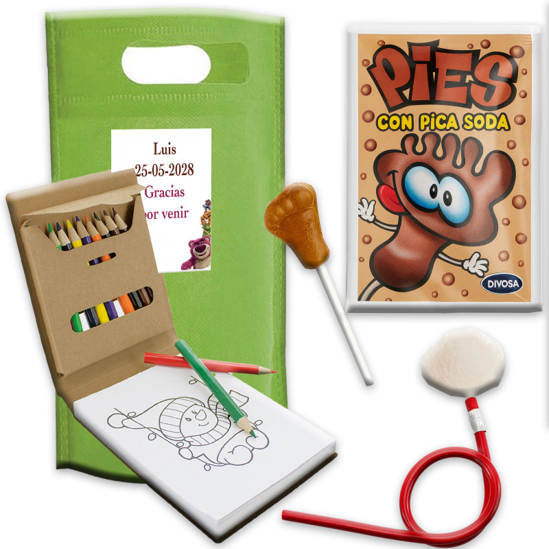 Toy story sac avec un set de coloriage crayon flexible et bonbon acidulé de forme de pied