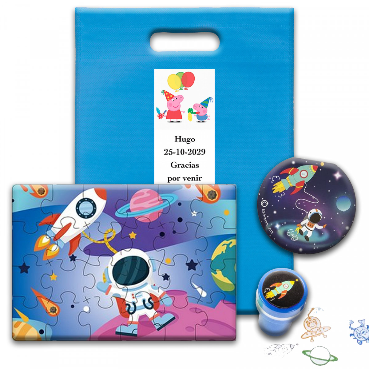 Peppa Pig, pack fête enfant avec des détails d'astronaute