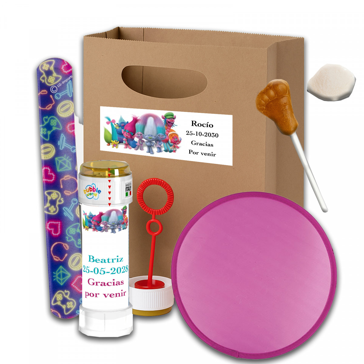 Pack de détails personnalisé trolls pour anniversaires baptêmes et communions
