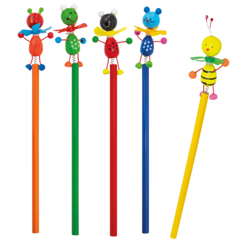 Set de 5 crayons en bois avec des figurines d animaux articulés