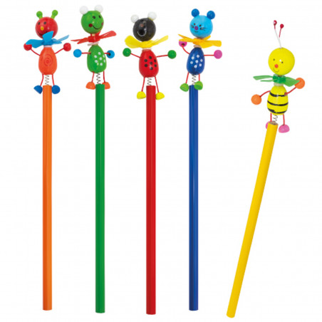 Set de 5 crayons en bois avec des figurines d animaux articulés