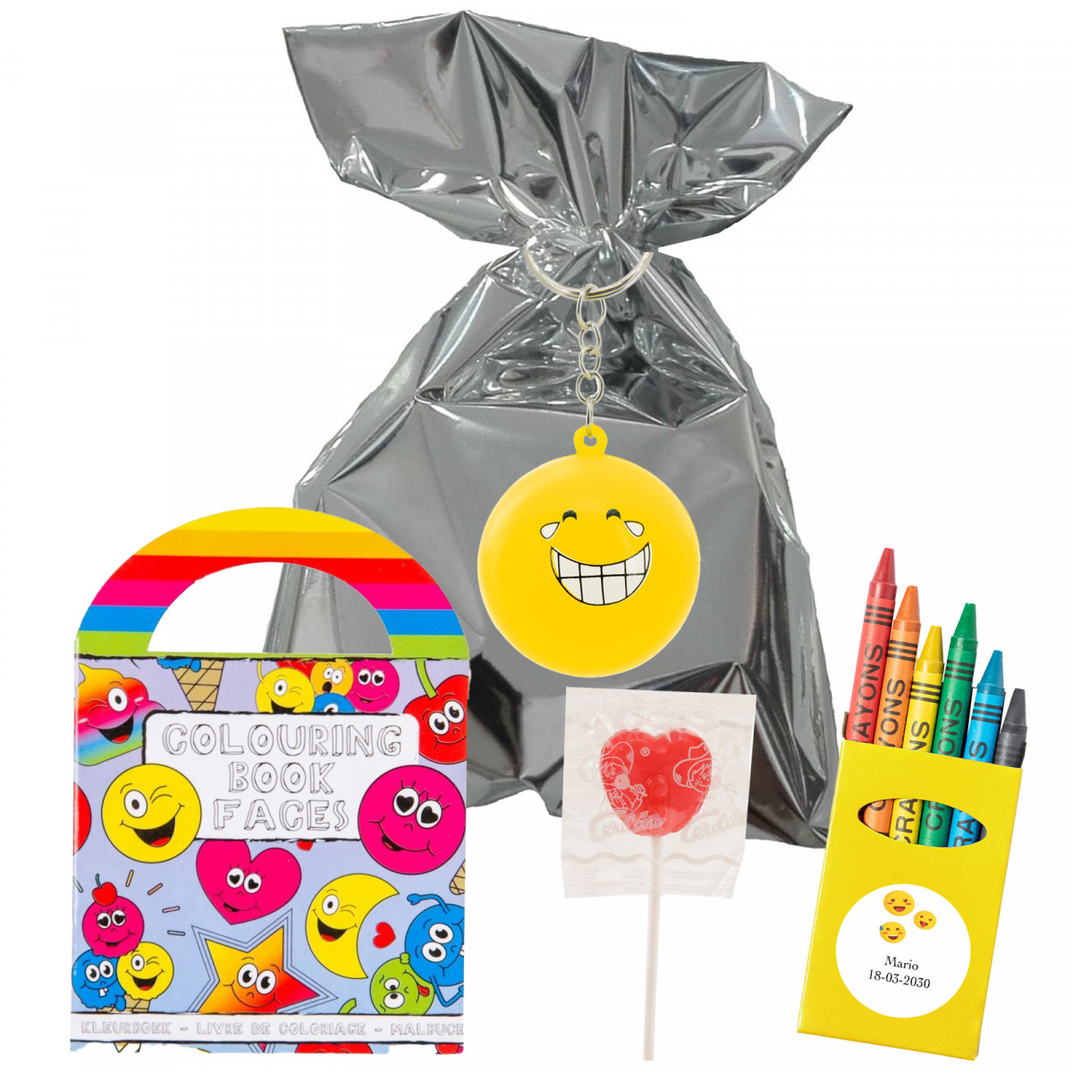 Pack thématique d emojis avec livre à colorier porte clés et bonbon