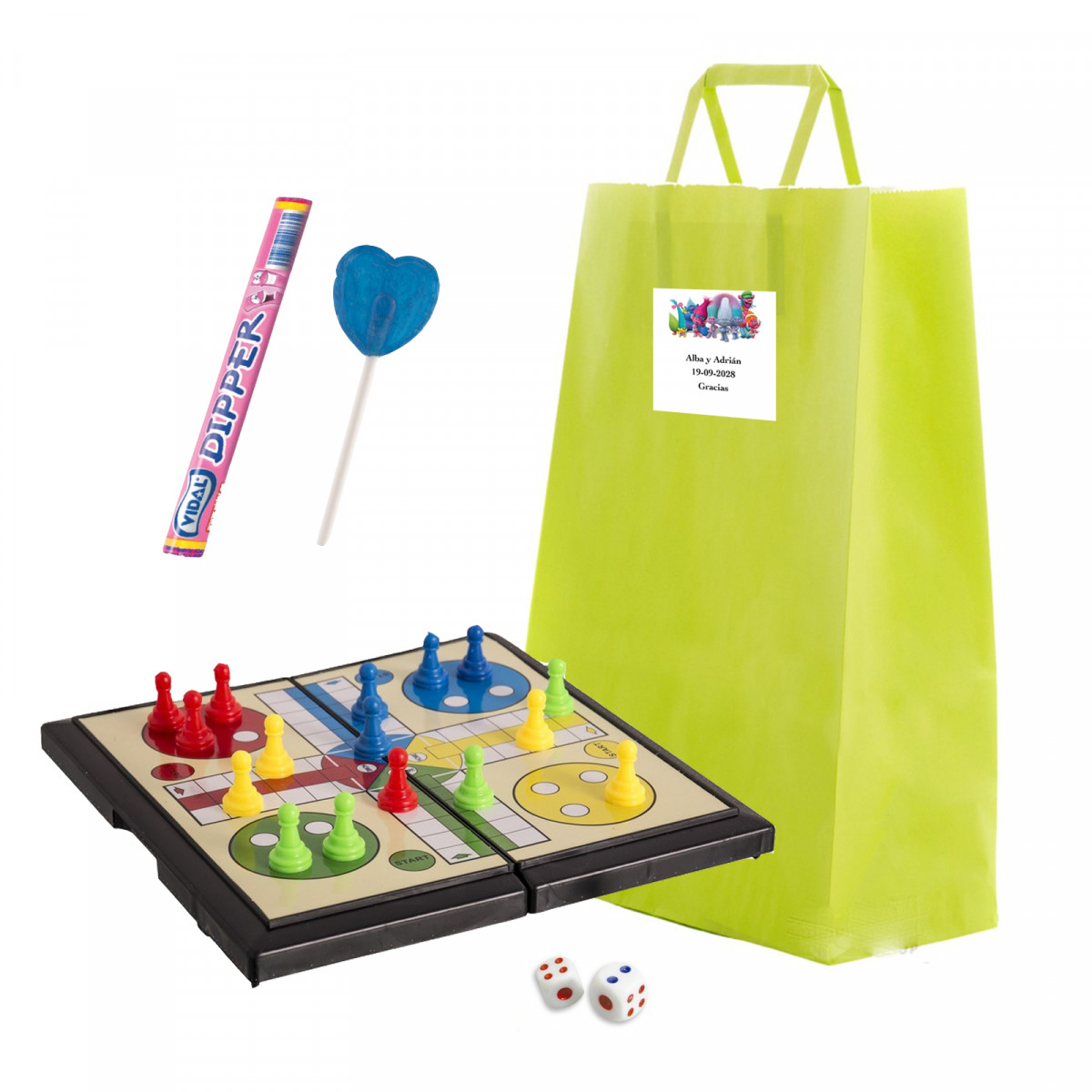 Pack cadeau enfant trolls avec jeu de voyage et bonbons