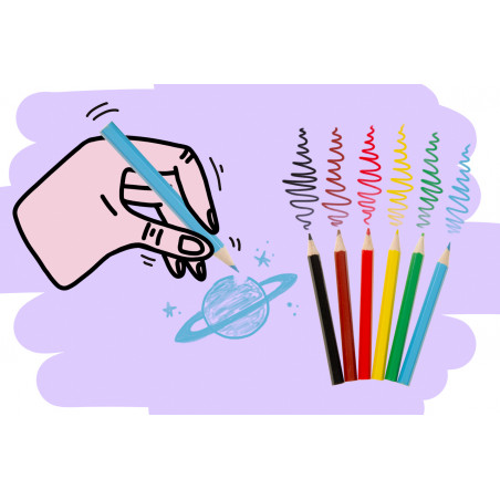 Crayons de couleur dans une boîte spatiale