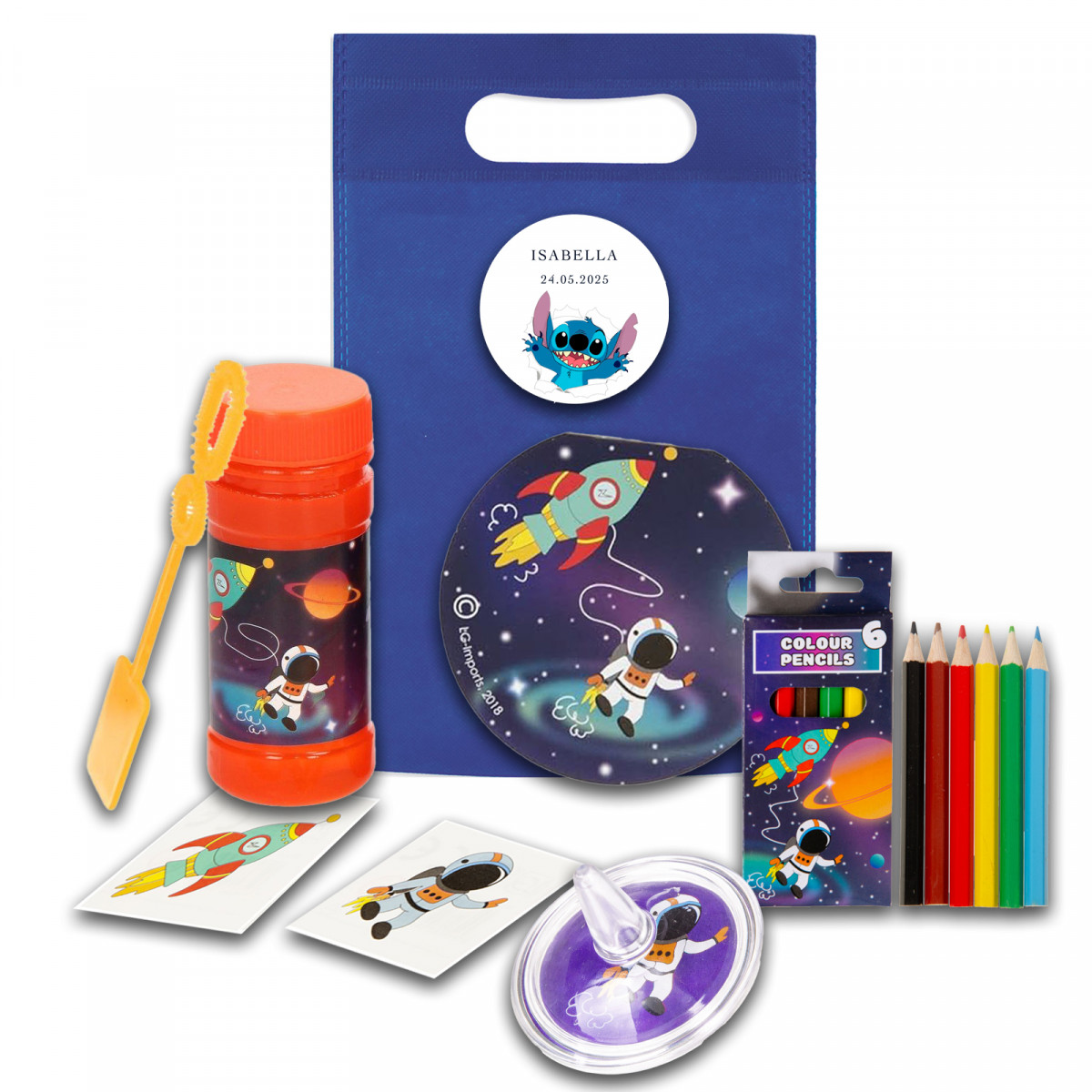 Stitch sac avec des cadeaux pour enfants spatial