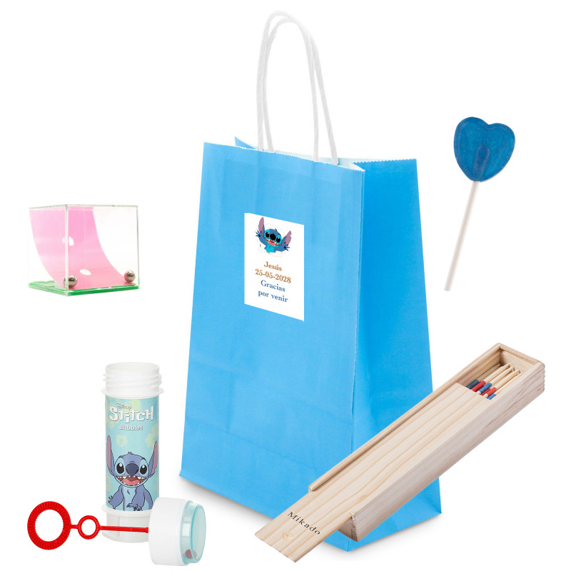 Détail enfantin Stitch avec des jeux d'habileté dans un sac