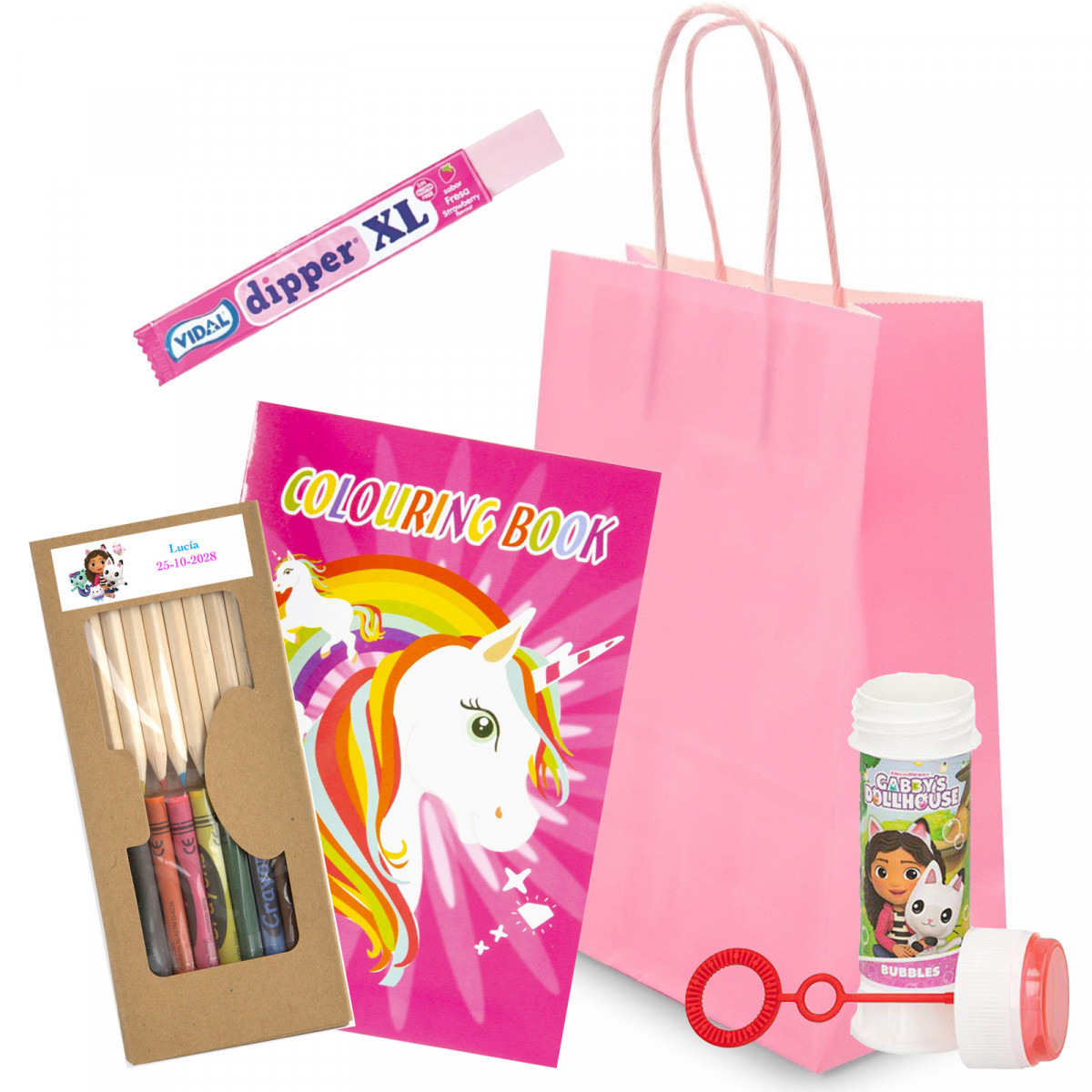Gabby Gato pack enfant avec livre de coloriage, bulles, crayons et pastels