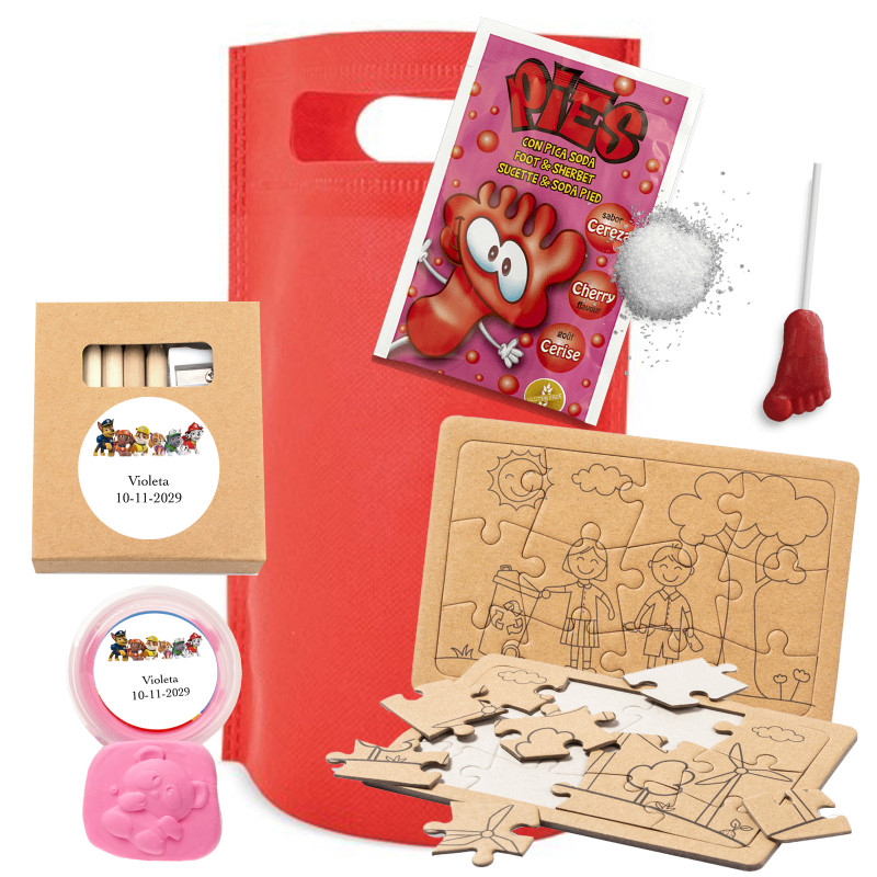 Pack de détails Patrulla Canina pour invités dans un sac rouge