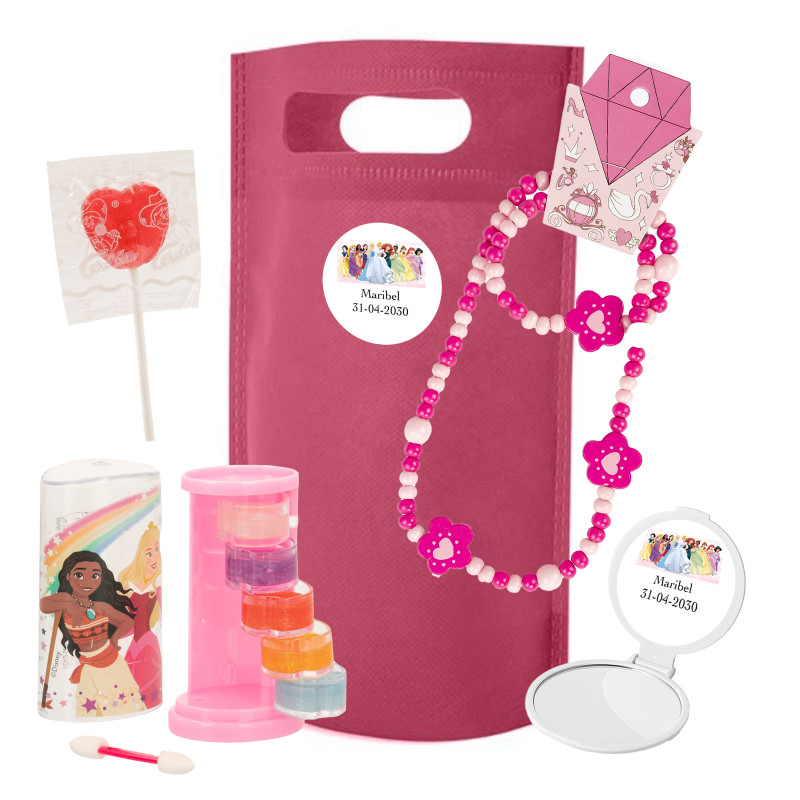 Princesses Disney sac fuchsia avec des détails pour les invitées et un bonbon