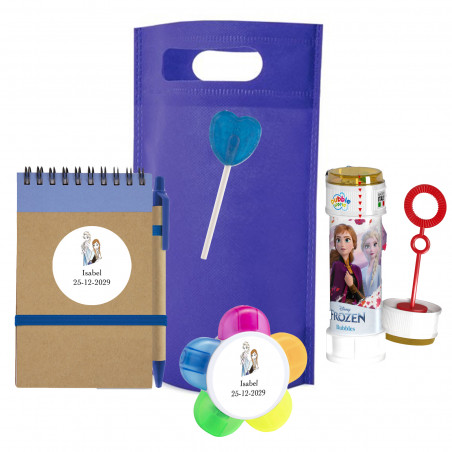 Pack de détails Frozen pour cadeau dans un sac avec sucette en forme de cœur