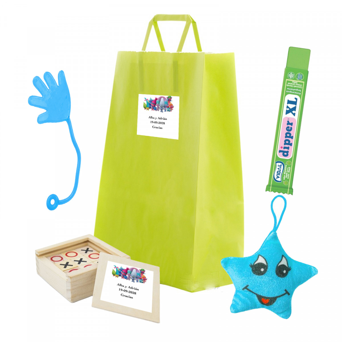 Trolls jeu de trois en ligne personnalisé et peluche en forme de sac personnalisable