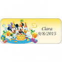 Pack Disney avec tangram en bois, flacon de bulles Mickey 60 ml assorti et sucette cœur à la fraise. Sac rouge non tissé