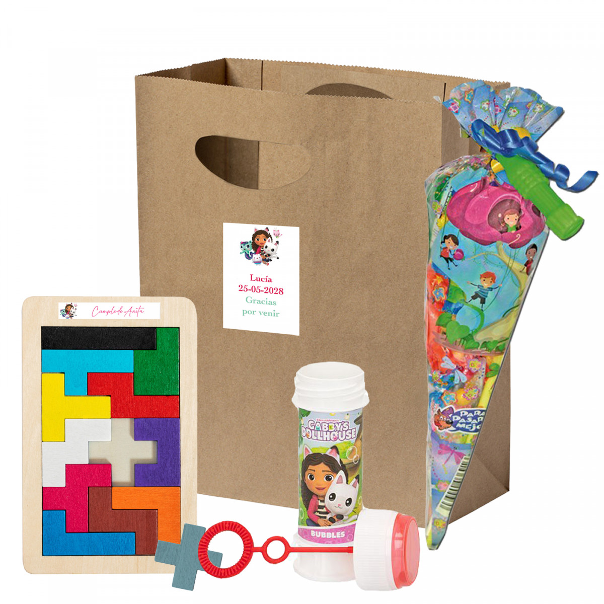 Pack de détails Gabby Gato et cône de bonbons pour invités