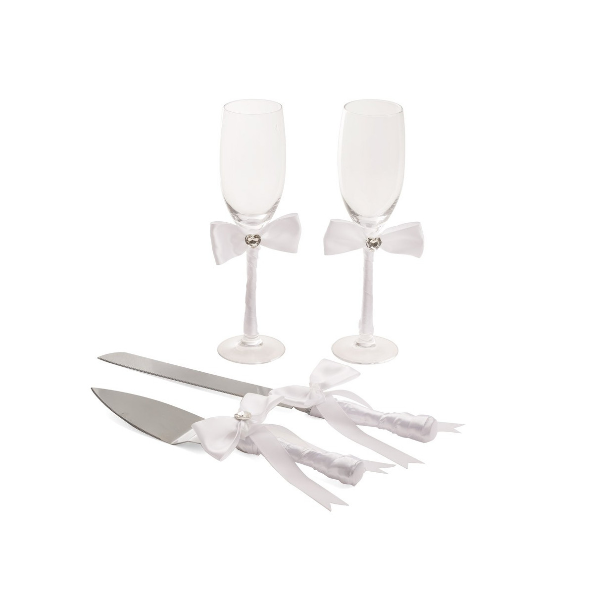 Couteau à gâteau et pelle à gâteau avec verres
