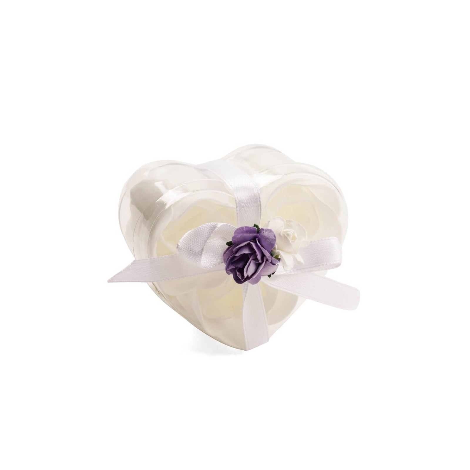 Savons en forme de fleur dans une boîte en cœur décorés avec des fleurs