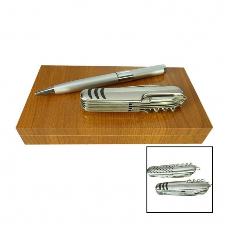 Couteau et stylo personnalisés dans une boîte en bois pour des cadeaux d'entreprise à Noël
