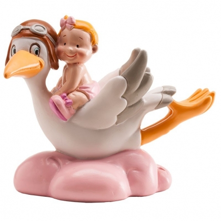 Figurine pour baby shower avec cigogne