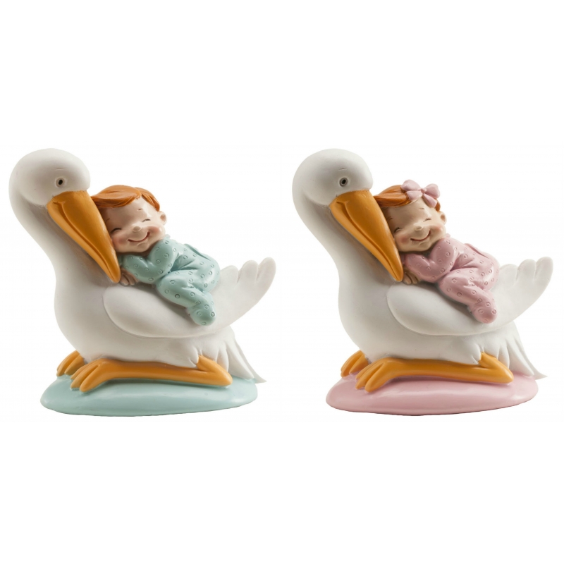 Figurines de cigogne et de bébé pour gâteaux de baptême bon marché