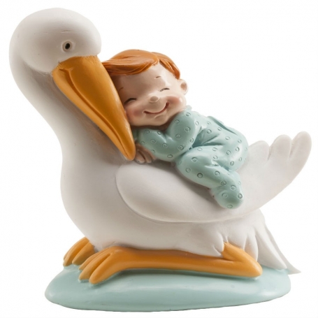 Figurines de cigogne et de bébé pour gâteaux de baptême bon marché