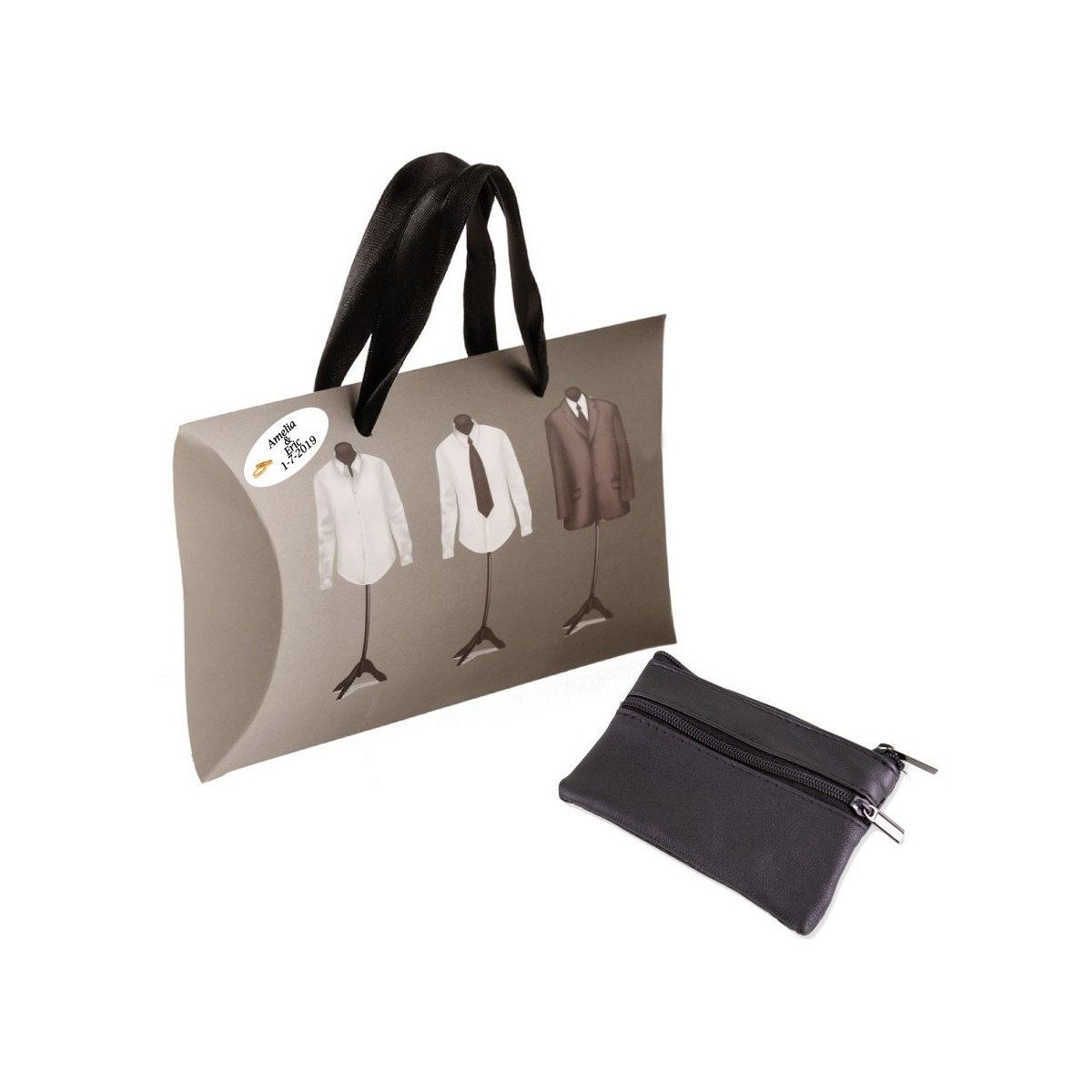 Portefeuille en simili cuir noir avec étui et autocollant personnalisé Un détail élégant et pratique pour les mariages