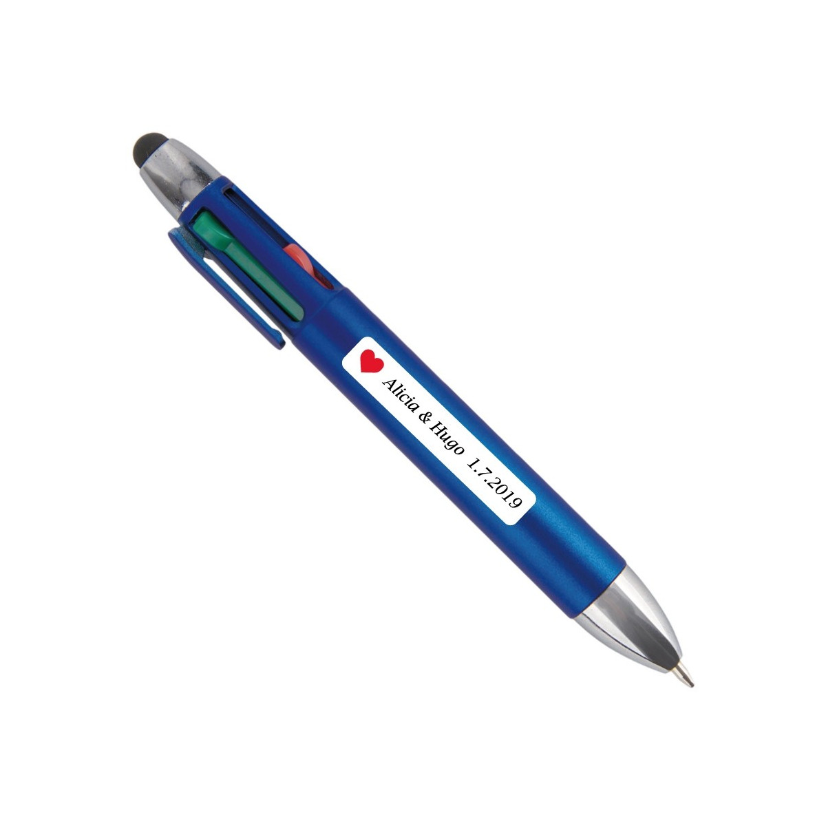 Stylo à quatre couleurs personnalisé avec autocollant pour invités