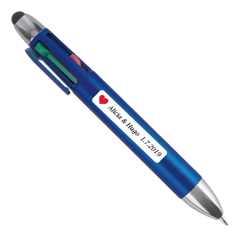 Stylo à quatre couleurs personnalisé avec autocollant pour invités